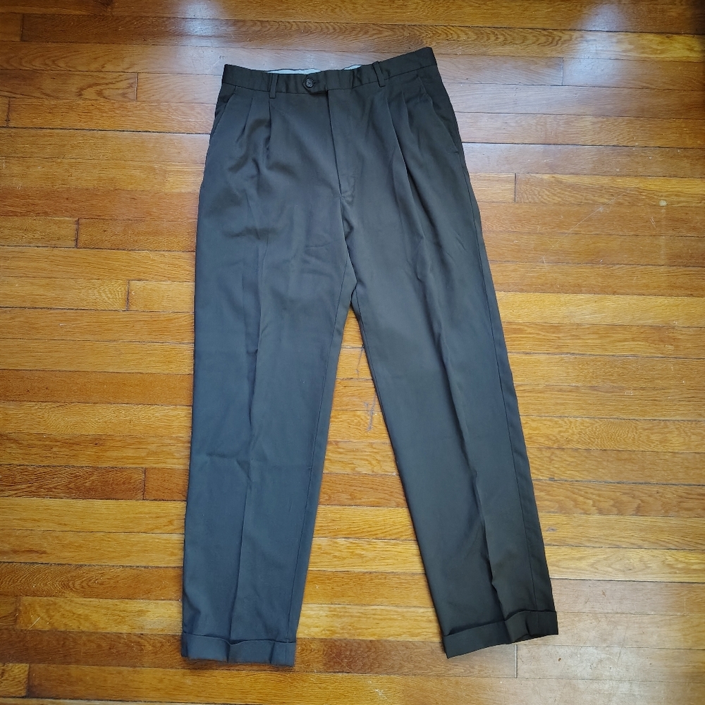 Burberry London Pants Mens 32x32 Brown Wool Slim Fit Made in Italy Dress Trouser